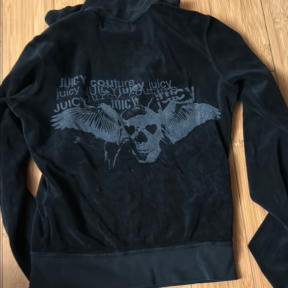 Juicy Couture Black Jacket with Winged Skull Graphic black rare XS P